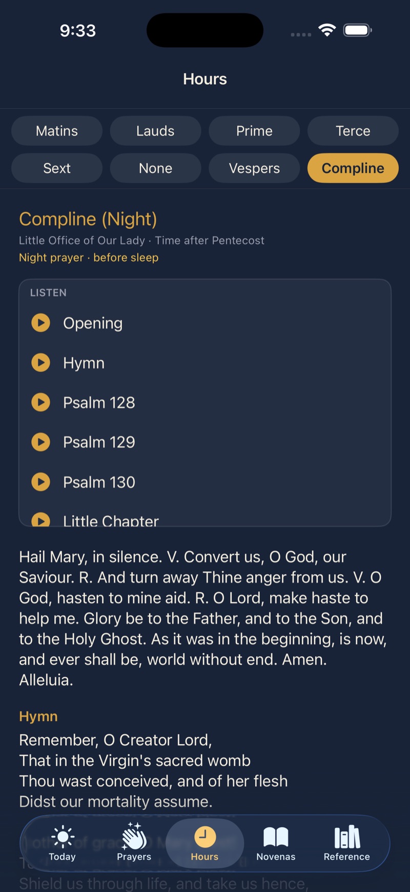 The Hours tab: an hour of the Little Office of Our Lady