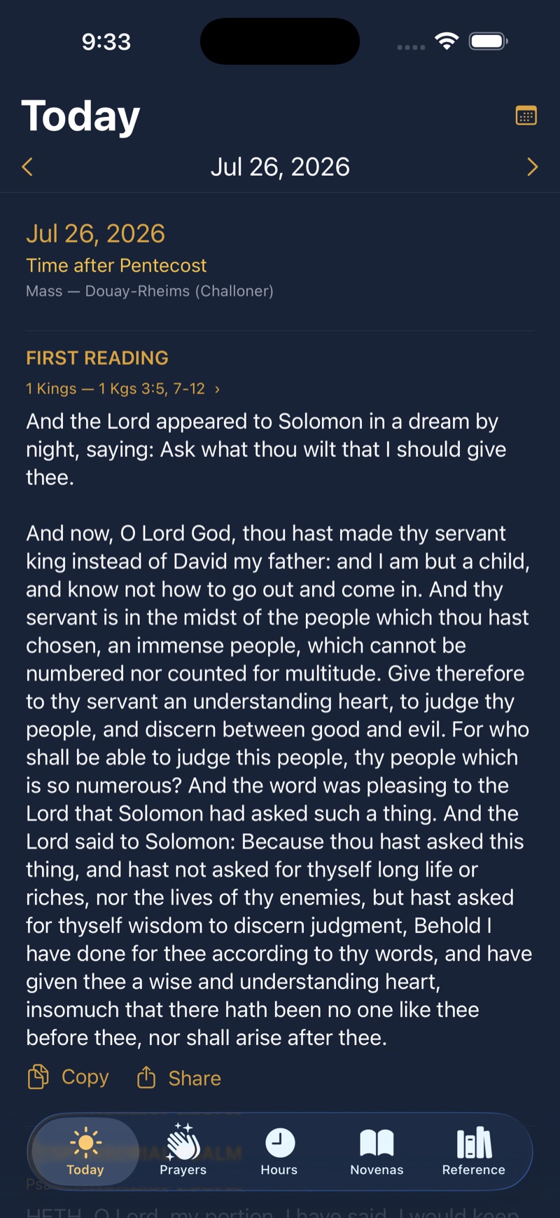 The Today tab: the day’s Mass readings in the Douay-Rheims