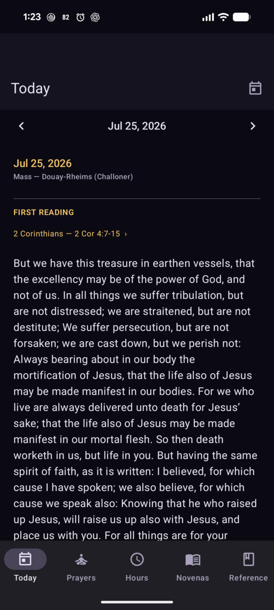 The Today tab: the day’s Mass readings in the Douay-Rheims